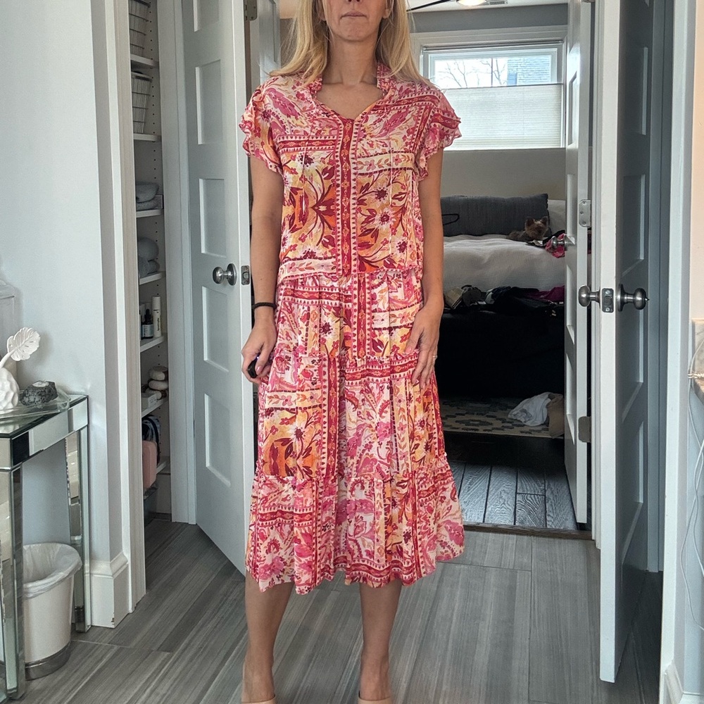 FILLITY Brazil Floral Matching Set | Top 40 Skirt 36 | coral Midi Skirt & Blouse